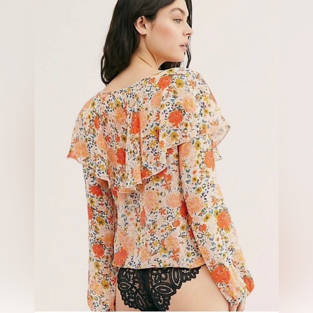 Free People Ivory And Coral Say It To Me Floral Body Suit - Picture 9 of 17
